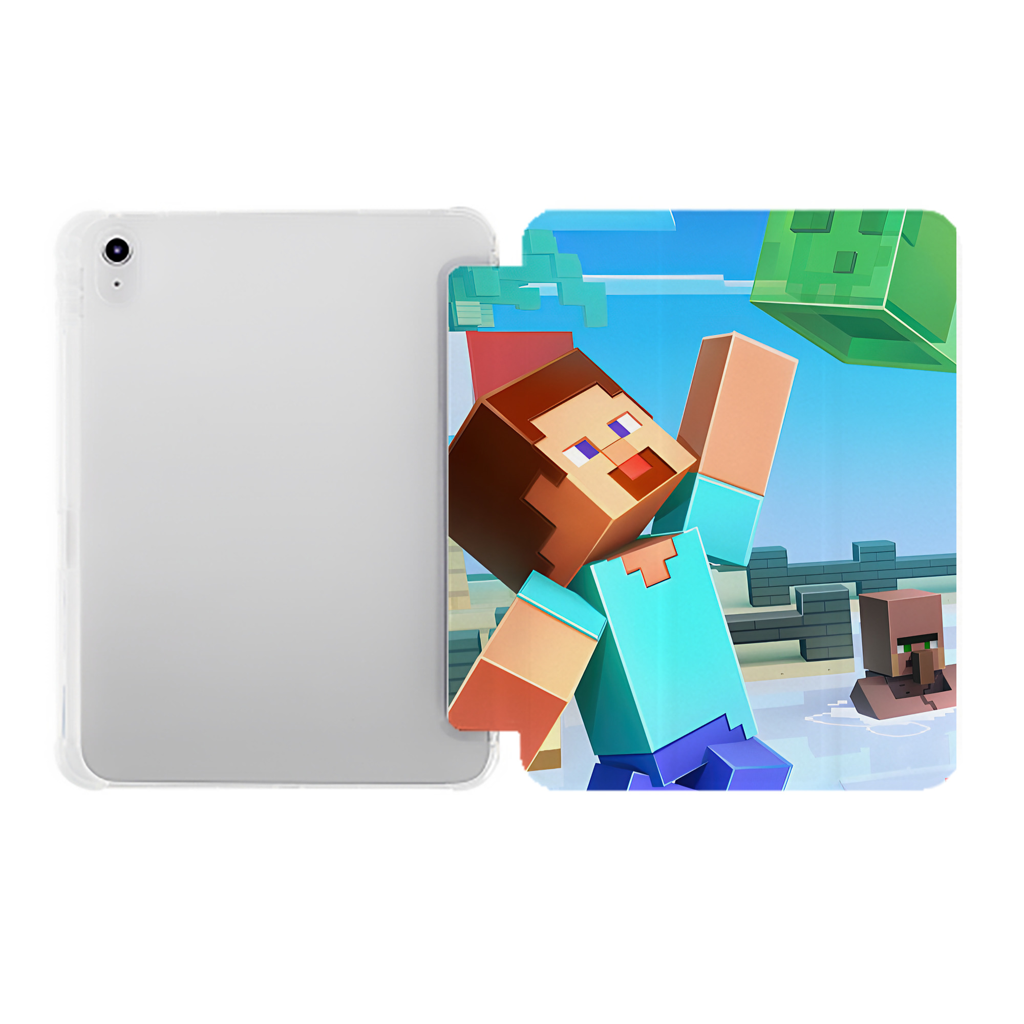 （画像用） マインクラフト ブロックの世界 Minecraft MC Block world IPad ケース ペン収納付き 三つ折りスタンド PUレザー×シリコン 対応機種9.5/10.5/10.9インチ